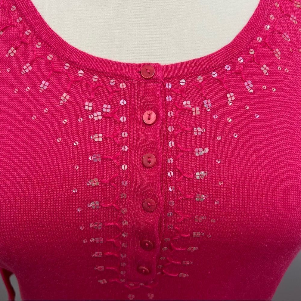 NWT Chico's Estella Henley Linen Embellished Pullover Hot Pink Sweater- … - Picture 6 of 12